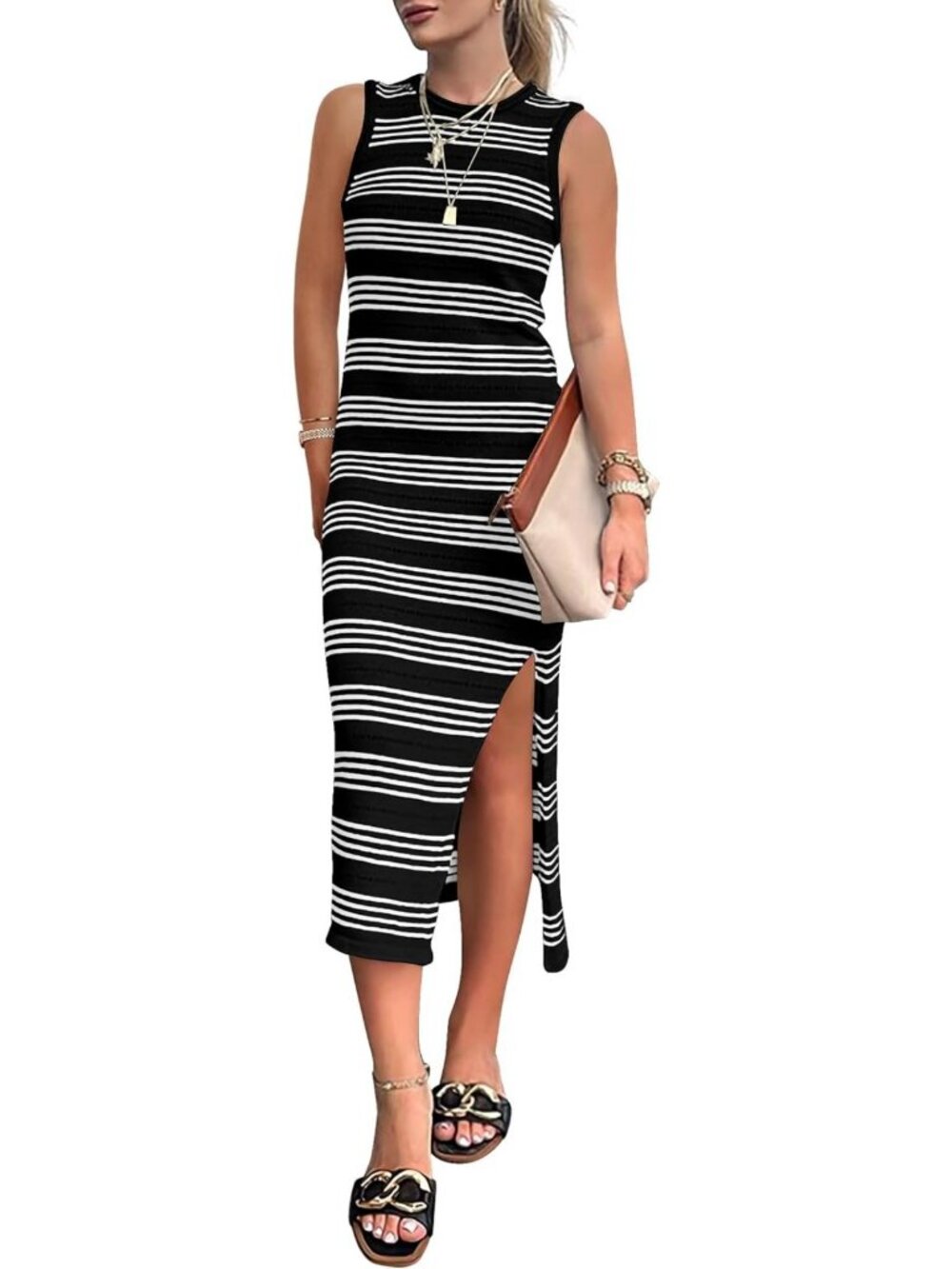 Chic Summer Sleeveless Striped Midi Dress for Women - Perfect Casual Outfit